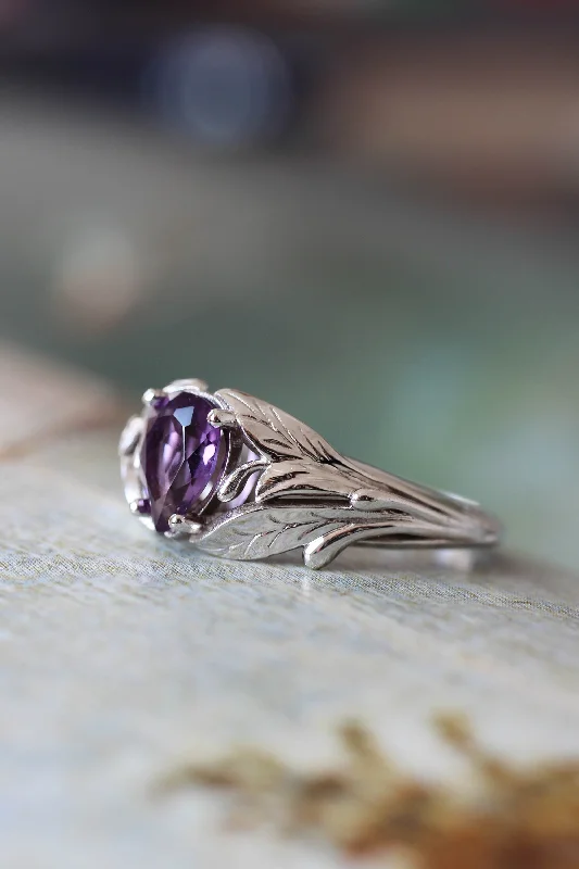 Amethyst engagement ring, leaf ring / Wisteria