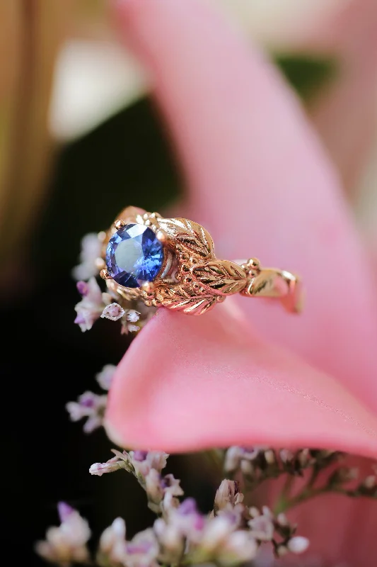 Leaves and grains ring, sapphire engagement ring