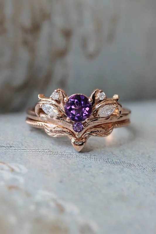 Bridal ring set with amethyst / Swanlake