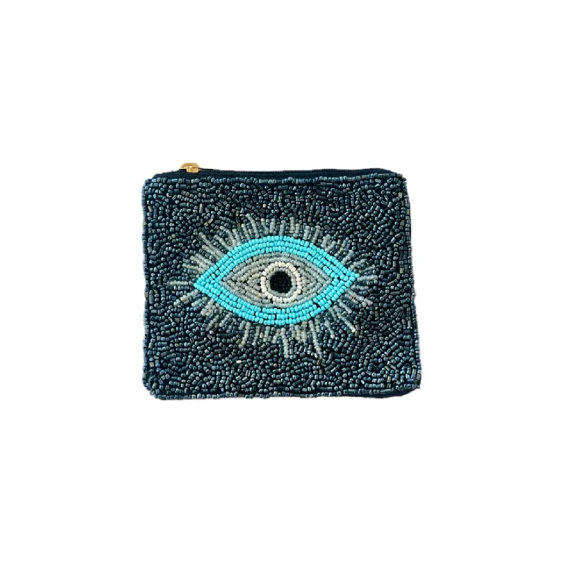 Gunmetal Evil Eye Beaded Pouch