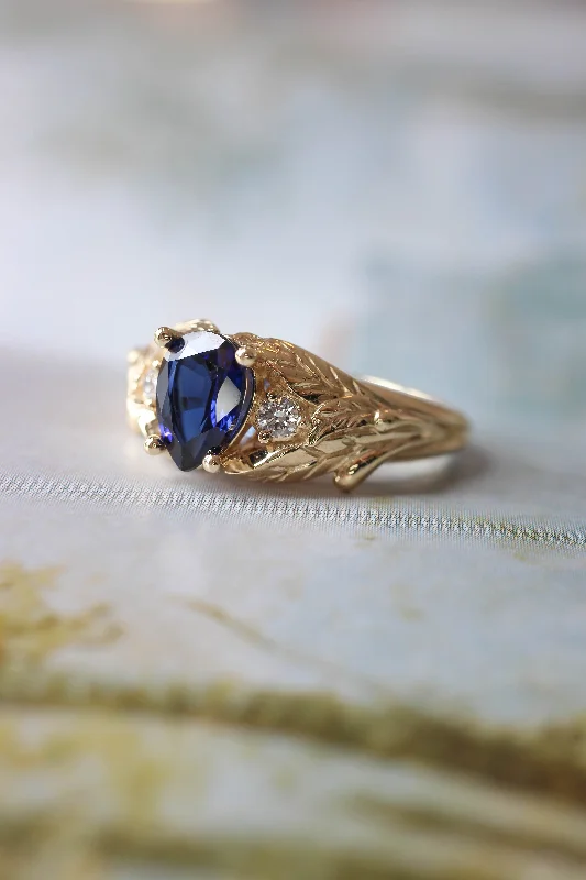 Lab sapphire and natural diamonds ring / Wisteria