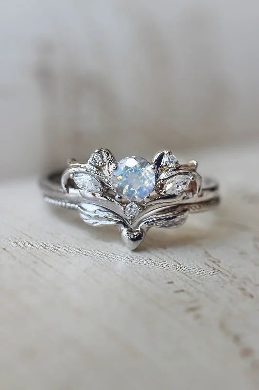 Moonstone and diamonds bridal ring set / Swanlake