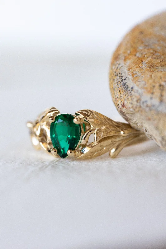 Lab emerald ring, engagement ring for woman / Wisteria