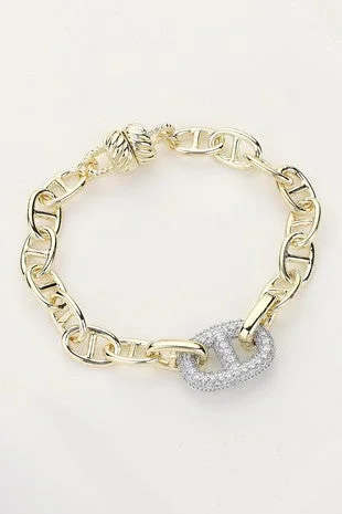 14K Gold CZ Stone Paved Mariner Magnetic Bracelet