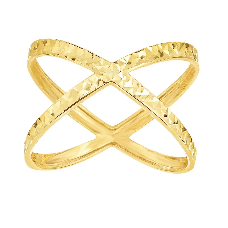 14K Gold Diamond Cut CrissCross Ring