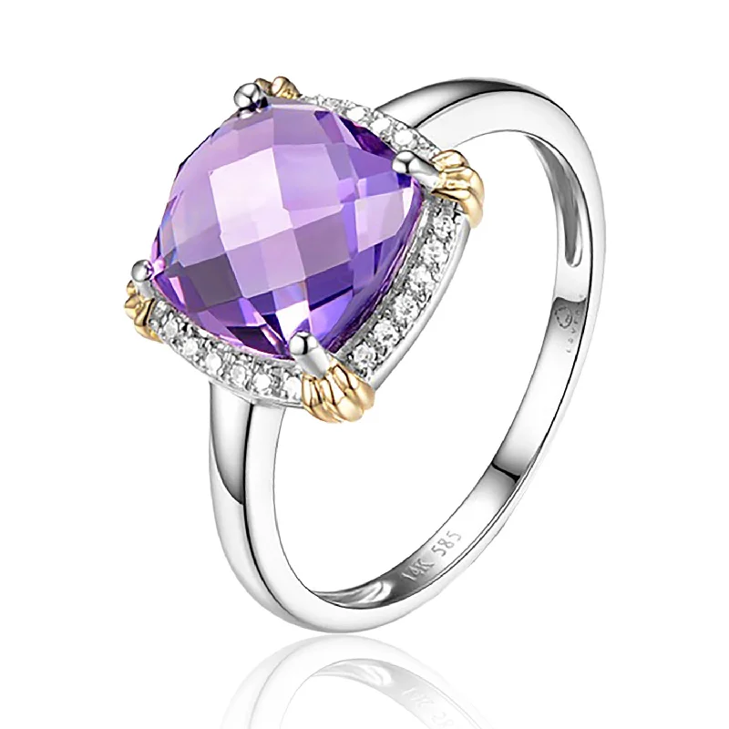 14k Two Tone 2.54ct Amethyst and .07cttw Diamond Ring,