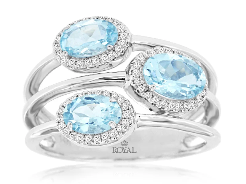 14k White Gold 1.50cttw Aquamarine & .20cttw Diamond Halo Fashion Ring