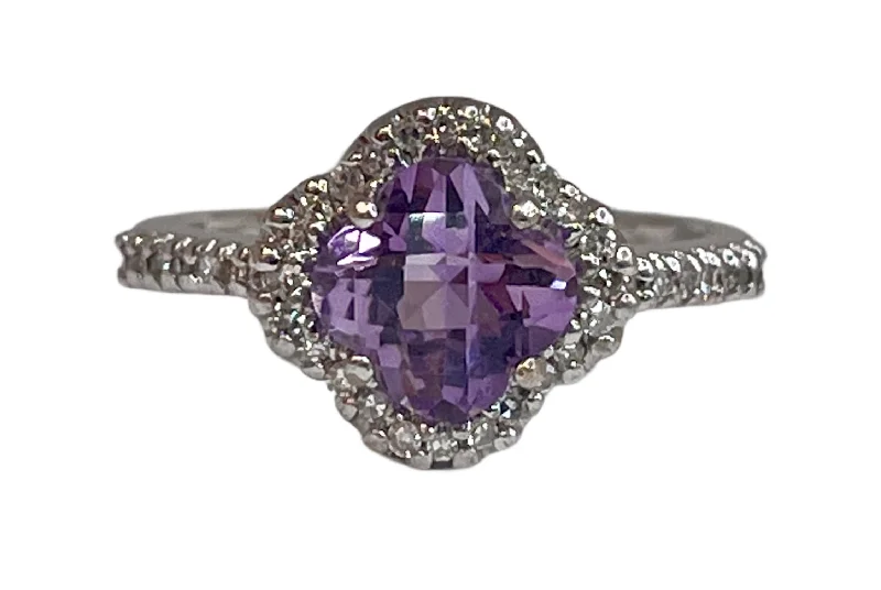 14k white Gold 1.61ct cut Amethyst & .17cttw Diamond ring