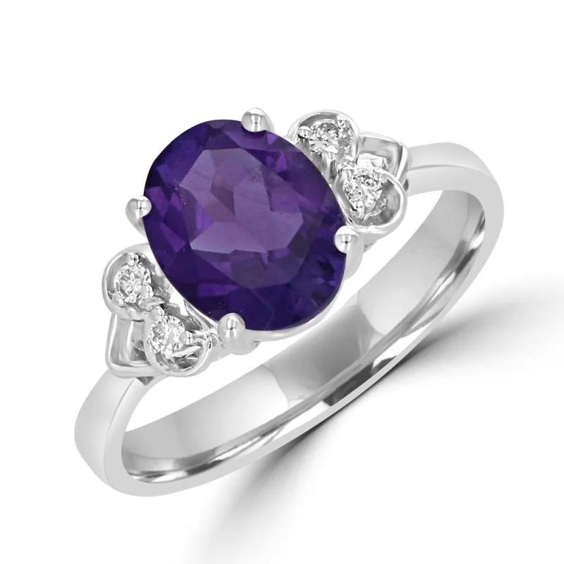 14k White Gold 1.69ct oval Amethyst & .06cttw Diamond Ring