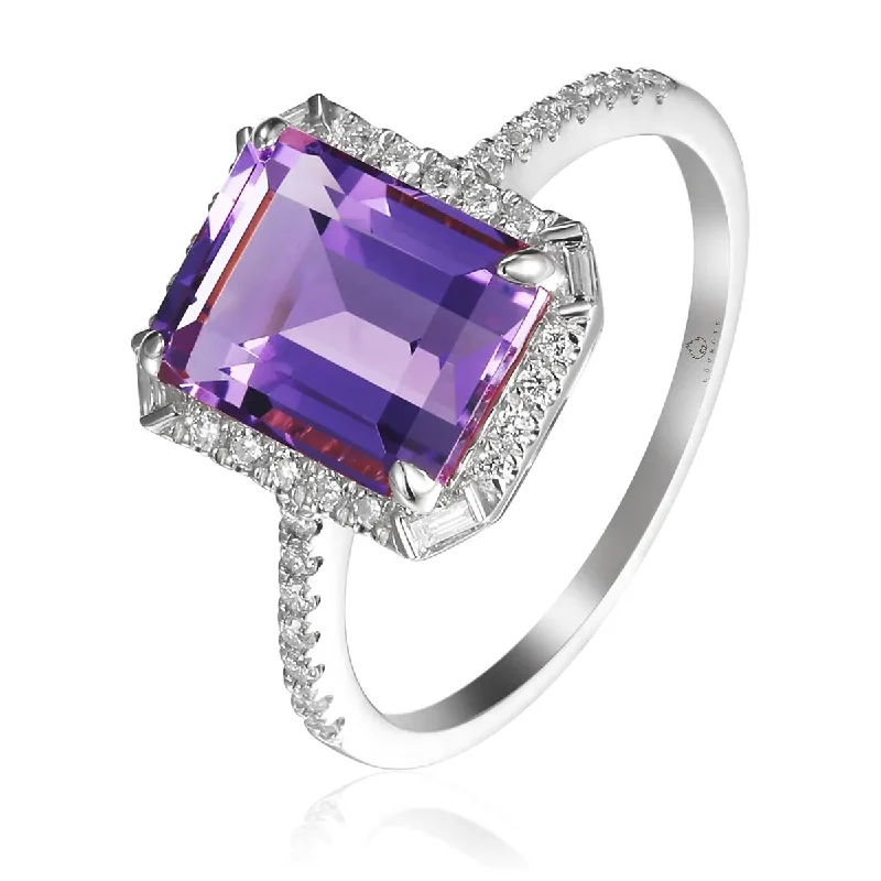 14k White Gold 2.70ct Amethyst & .23cttw Diamond Ring