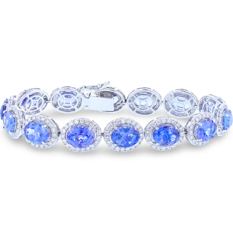 JULEVE 14K WHITE GOLD 28.00 CTW TANZANITE & 5.00 CTW DIAMOND BRACELET