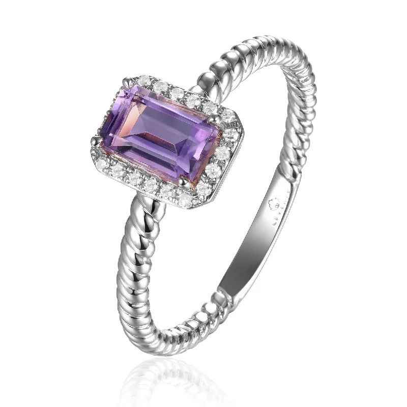 14k White Gold .60ct Amethyst & .05cttw Diamond Halo Ring