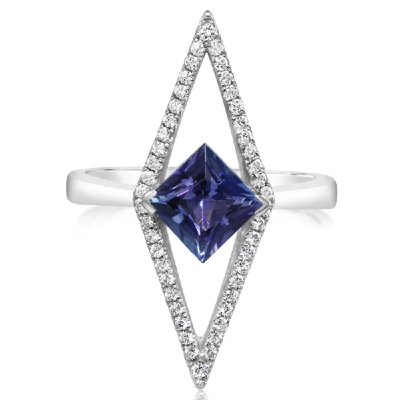 14K White Gold Peacock Tanzanite/Diamond Ring