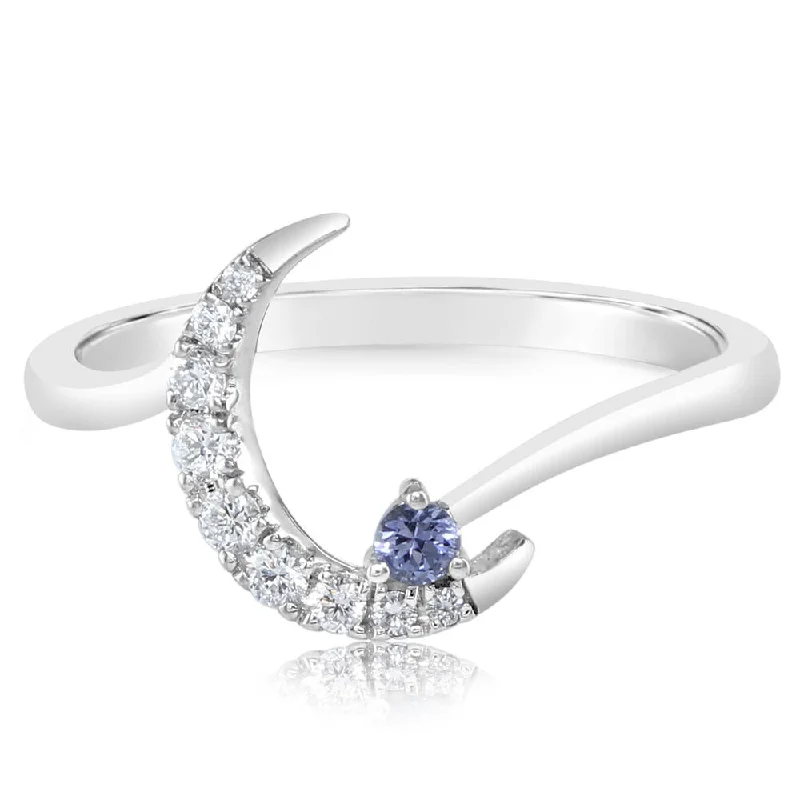 14K White Gold Sapphire/Diamond Moon Ring