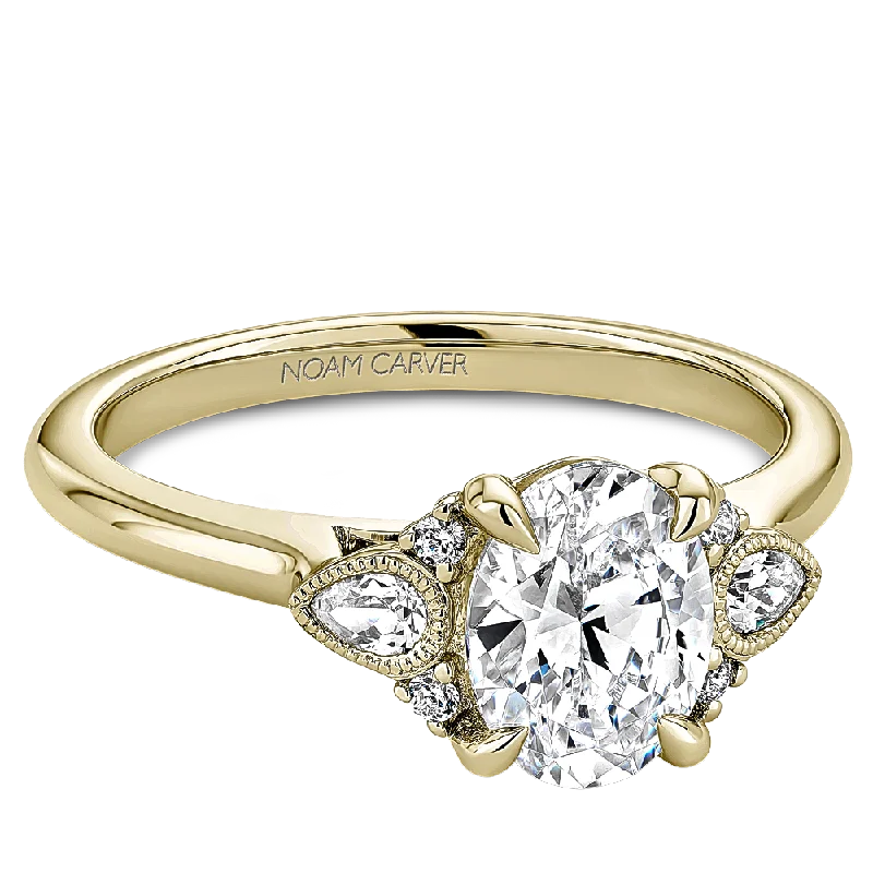 14K Yellow Gold, 0.15ctw Round and Pear Diamond Engagement Ring