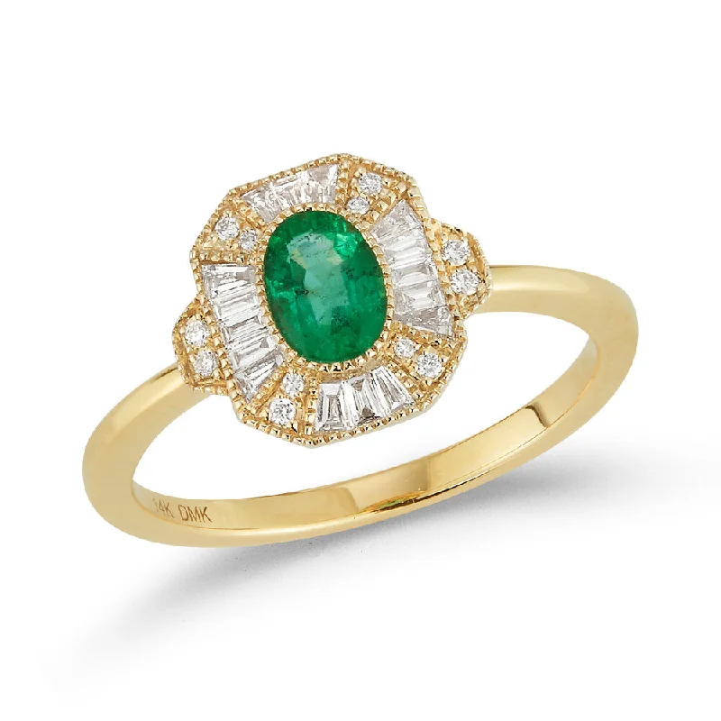 14k Yellow Gold .51ct oval Emerald .22cttw Diamond Antique Ring