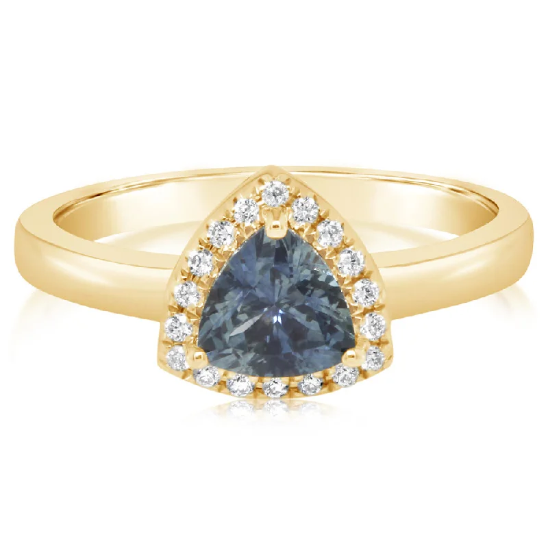 14K Yellow Gold 6mm Trillion Montana Sapphire/Diamond Ring