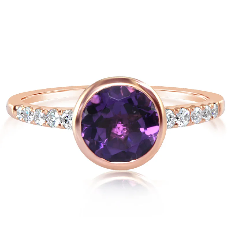 14K Yellow Gold Amethyst/Diamond Ring