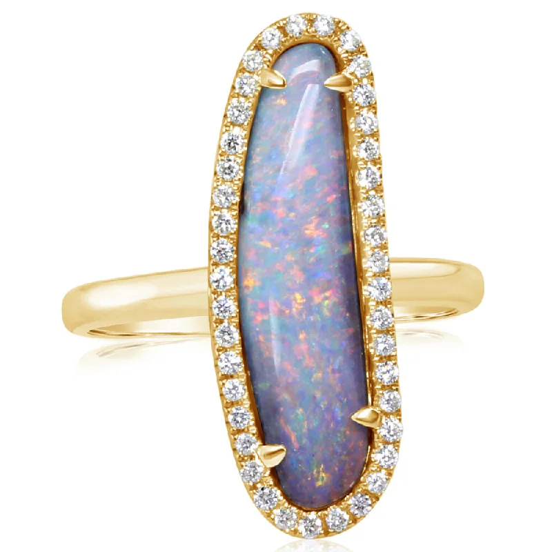 14K Yellow Gold Australian Boulder Opal/Diamond Ring