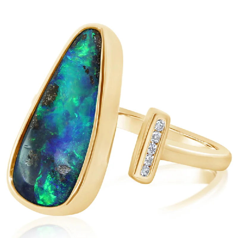 14K Yellow Gold Australian Boulder Opal/Diamond Ring