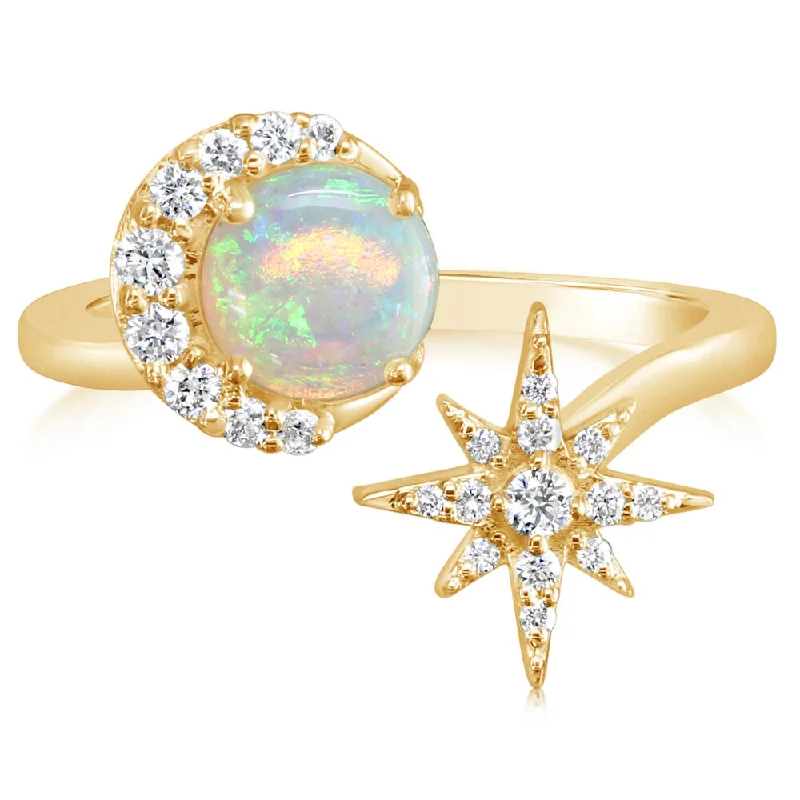 14K Yellow Gold Australian Opal/Diamond Star Ring