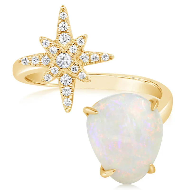 14K Yellow Gold Australian Opal/Diamond Star Ring