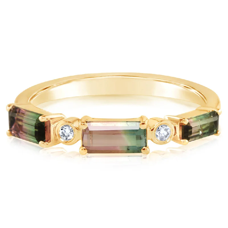 14K Yellow Gold Bi-Color Tourmaline/Diamond Ring