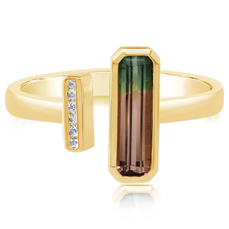 14K Yellow Gold Bi-Color Tourmaline/Diamond Ring