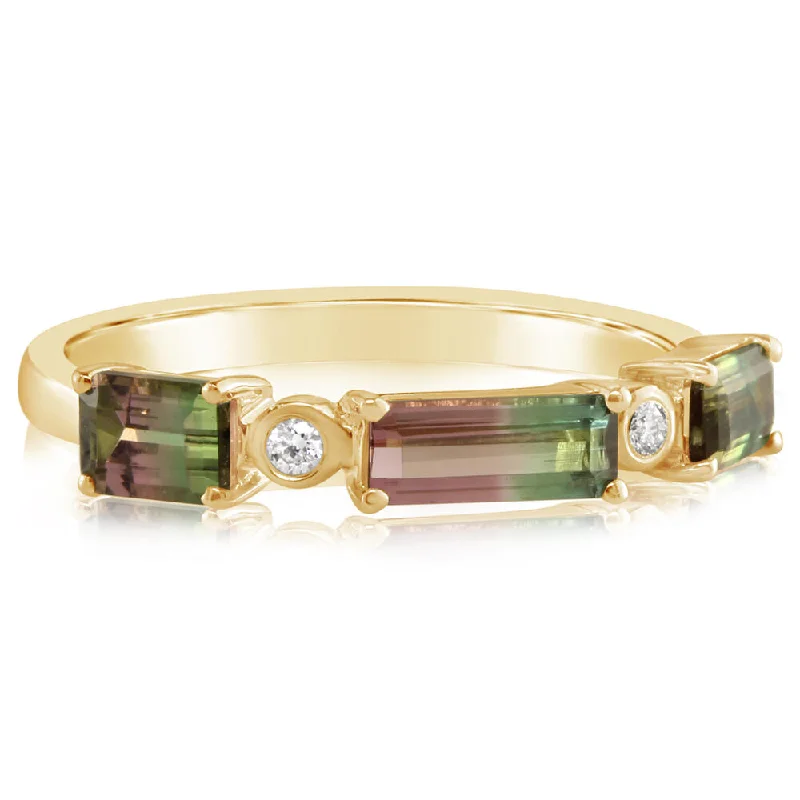 14K Yellow Gold Bi-Color Tourmaline/Diamond Ring