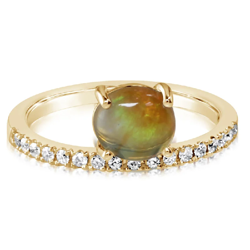 14K Yellow Gold Mexican Fire Opal/Diamond Ring