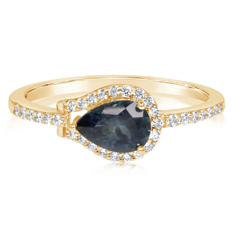 14K Yellow Gold Montana Sapphire/Diamond Ring