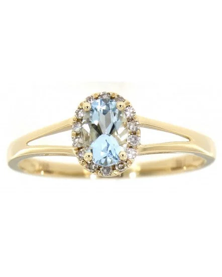 14k Yellow Gold Oval Aquamarine & Diamond ring