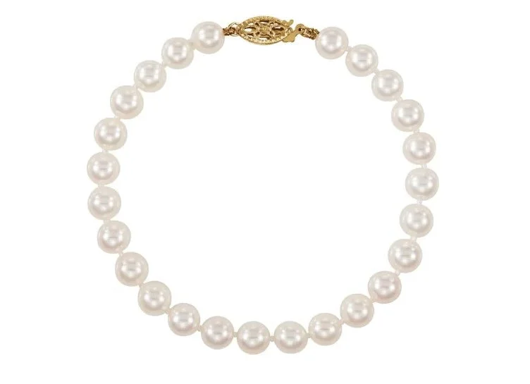 14KT 6 MM WHITE CULTURED AKOYA PEARL BRACELET