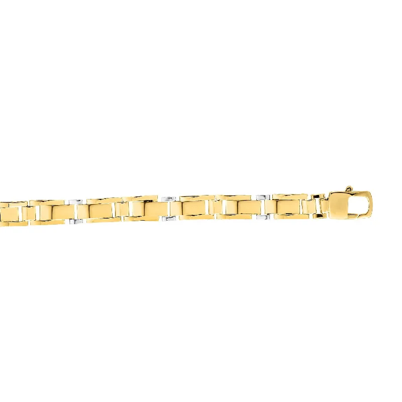 14kt Gold 8.25 inches Yellow+White Finish 7mm Shiny Fancy Fancy Bracelet with Lobster Clasp