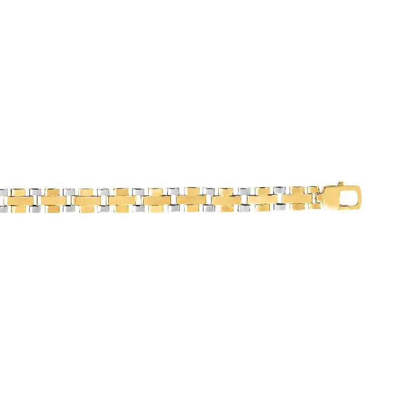 14kt Gold 8.25 inches Yellow+White Finish 7mm Shiny Panther Fancy Bracelet with Lobster Clasp