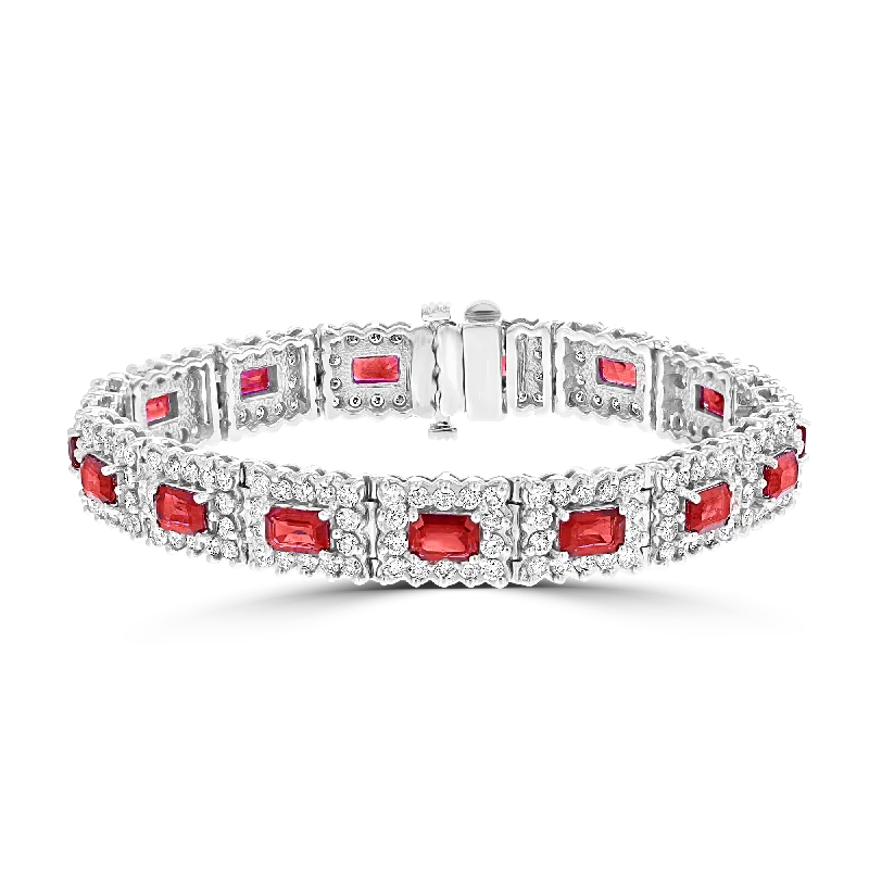 14KT GOLD 9.63 CTW RUBY & 6.30 CTW DIAMOND HALO BRACELET