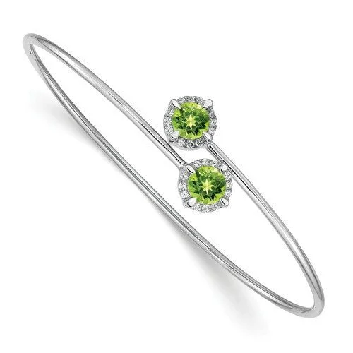 14KT White Gold .90 CTW Peridot & .12 CTW Diamond Flex Bangle Bracelet