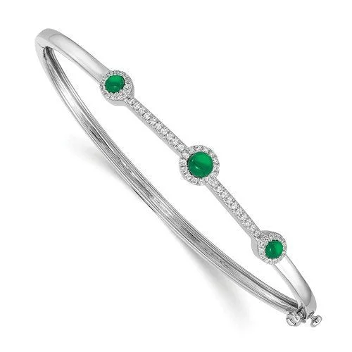 14KT WHITE GOLD 0.94 CTW EMERALD & 0.25 CTW DIAMOND BANGLE BRACELET