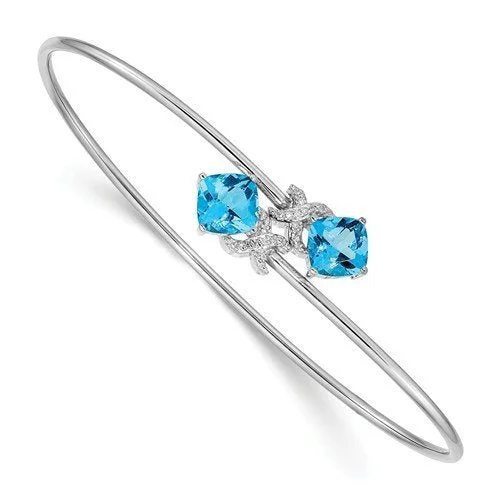 14KT WHITE GOLD DIAMOND & 2.50 CTW BLUE TOPAZ FLEXIBLE BANGLE