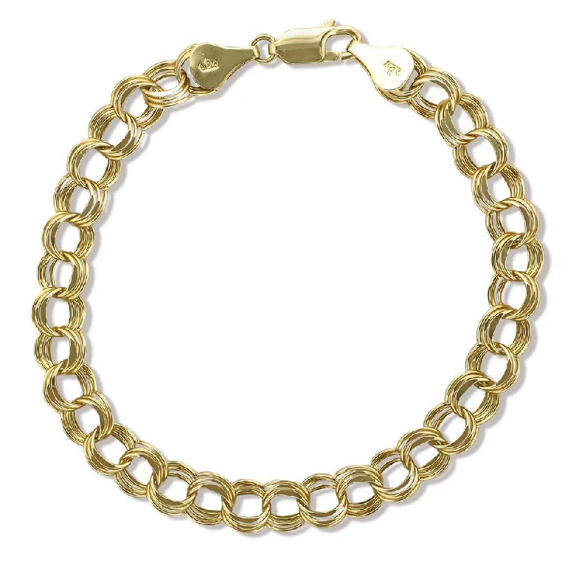 14KT YELLOW GOLD 7MM TRIPLE LINK CHARM BRACELET