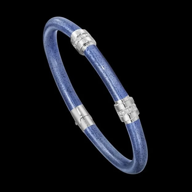 Diamond & Enamel Sterling Silver Bangle Bracelet