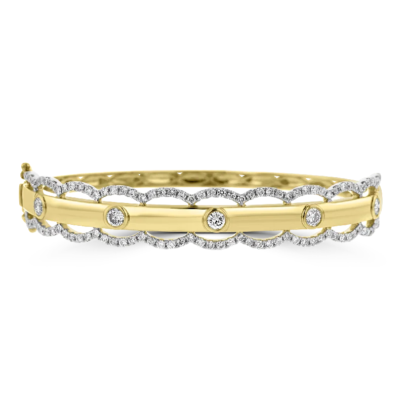 18K WHITE AND YELLOW GOLD 2.32CT DIAMOND BANGLE BRACELET