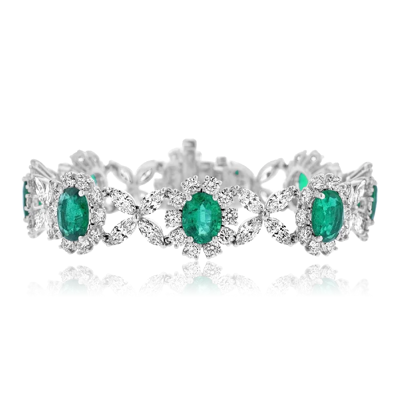 JULEVE 18KT WHITE GOLD 13.46 CTW EMERALD & 13.60 CTW DIAMOND BRACELET