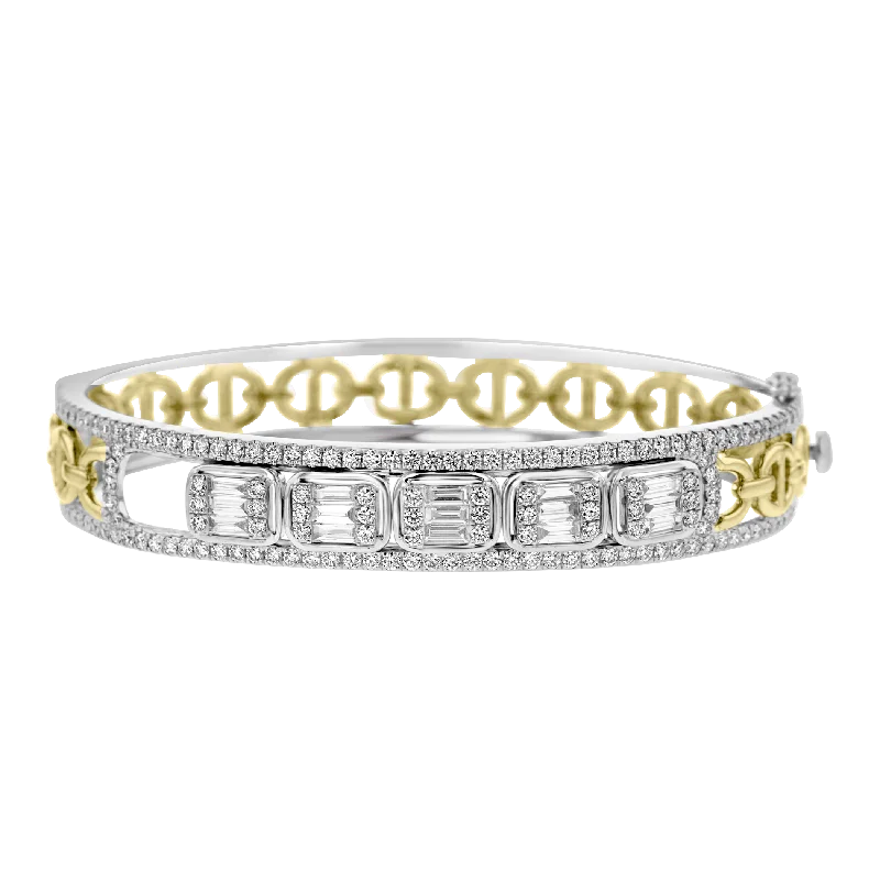 18K YELLOW AND WHITE GOLD 2.79CT DIAMOND SLIDE BANGLE BRACELET