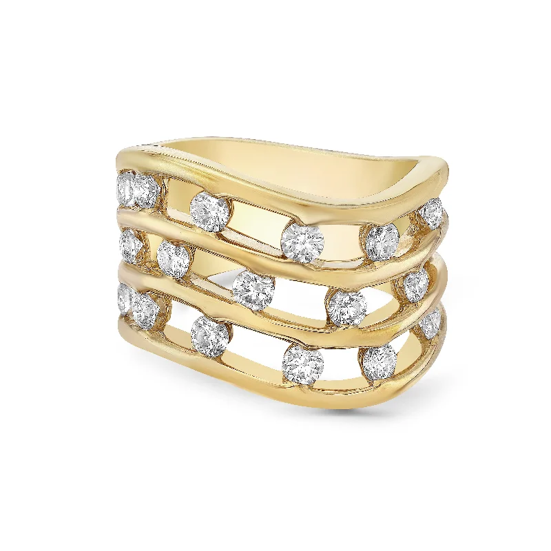 18k Yellow Gold Triple Row Float Ring