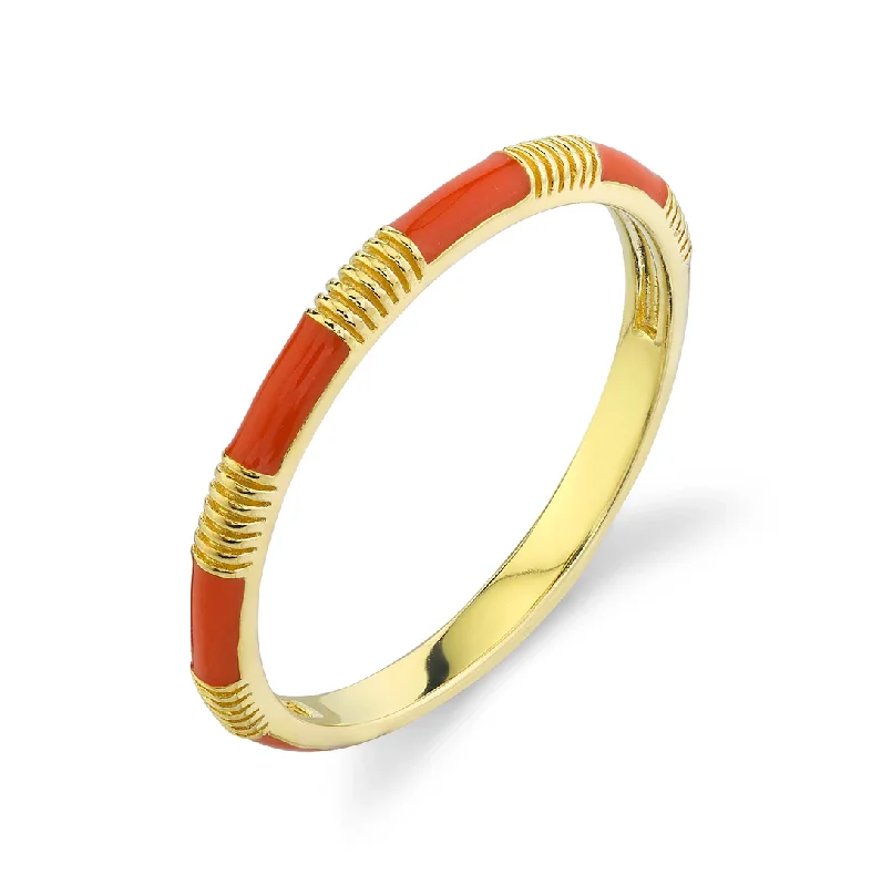 18k Yellow Gold Orange Enamel Stackable Ring