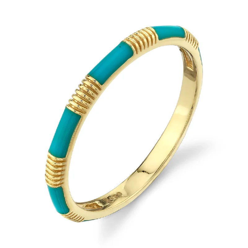 18k Yellow Gold Turquoise Enamel Stackable Ring