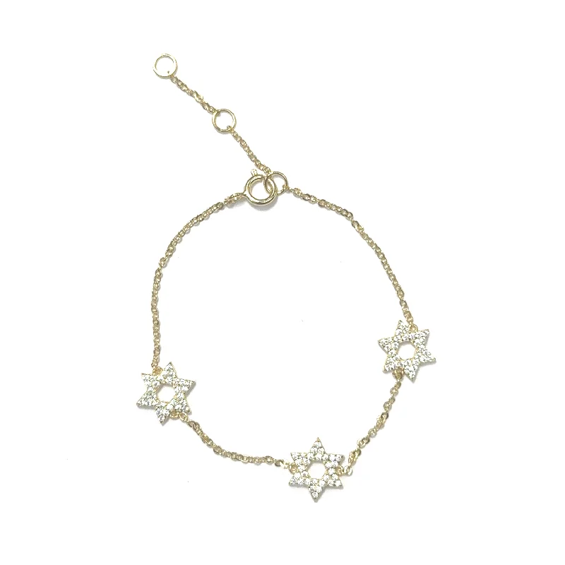 3 Pave Jewish Stars Bracelet