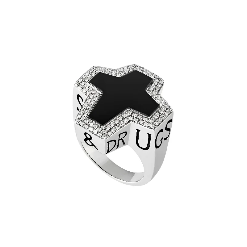 Sex & Drugs & Rock & Roll Ring in Black Onyx