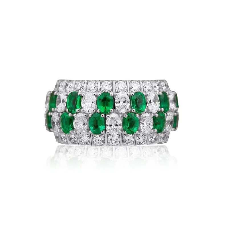 4-Row Emerald and Diamond Xpandable™ Ring